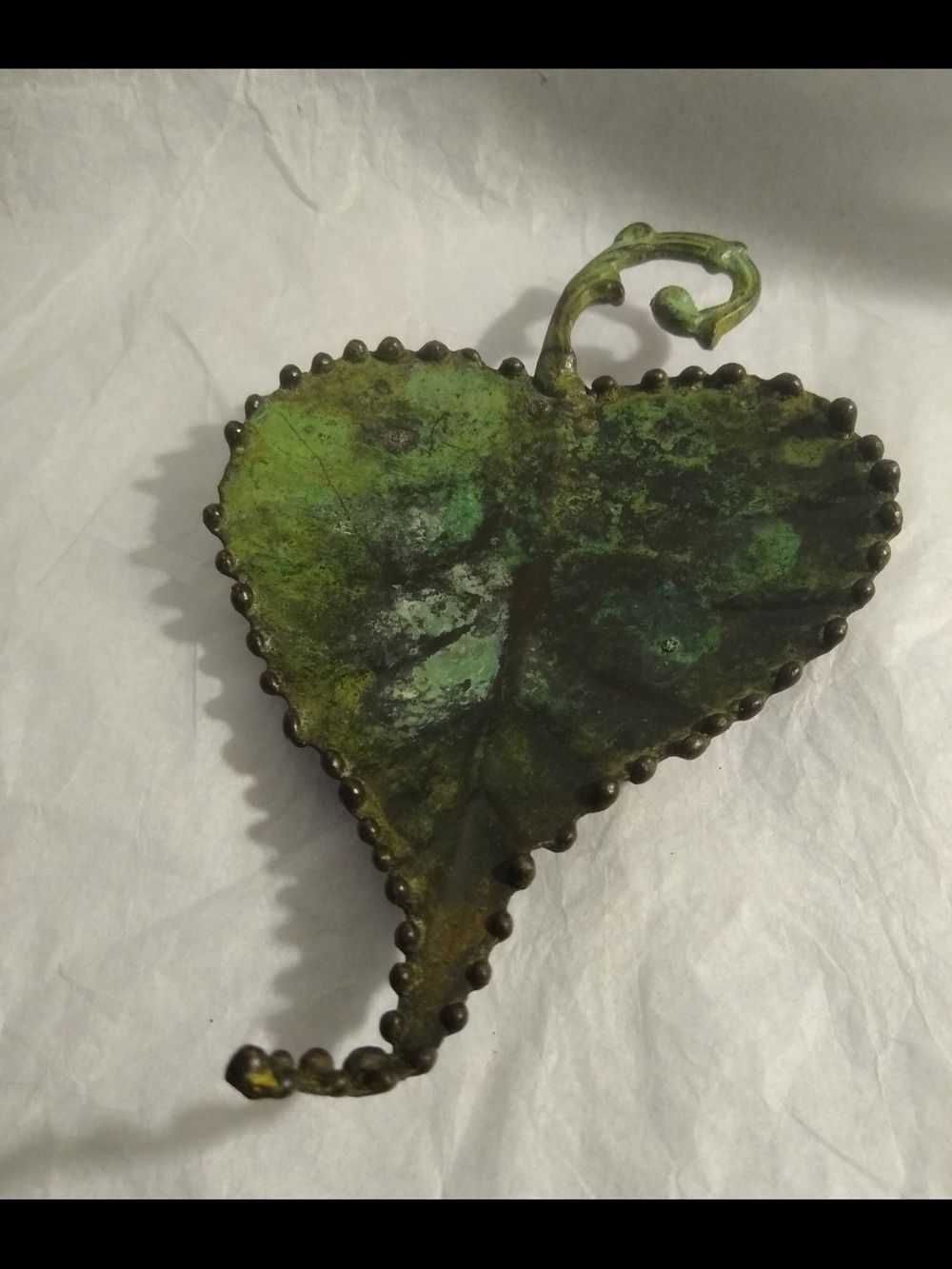 Green metal Leaf trinket Tray or candle holder